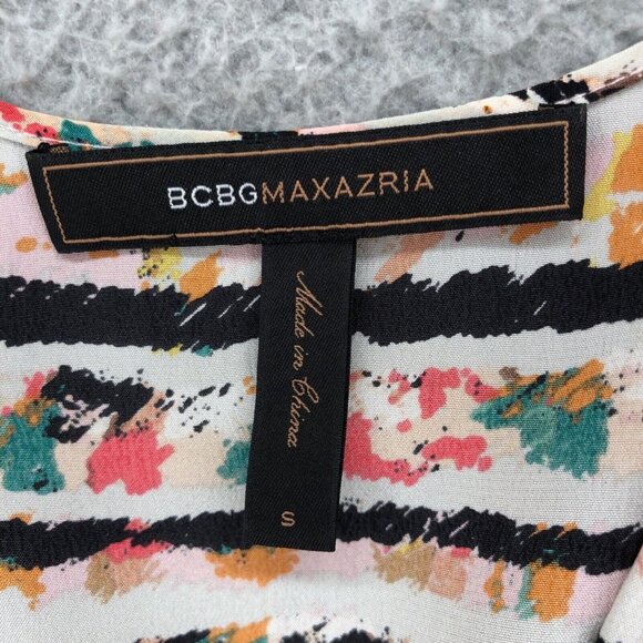 BCBGMAXAZRIA Dress Womens Small Ivory Multicolor Stripe Silk Shift Surplice Mini - Picture 5 of 11